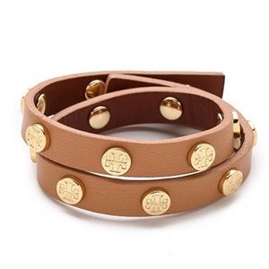 Tory Burch Double Wrap Stud Leather Bracelet Brown